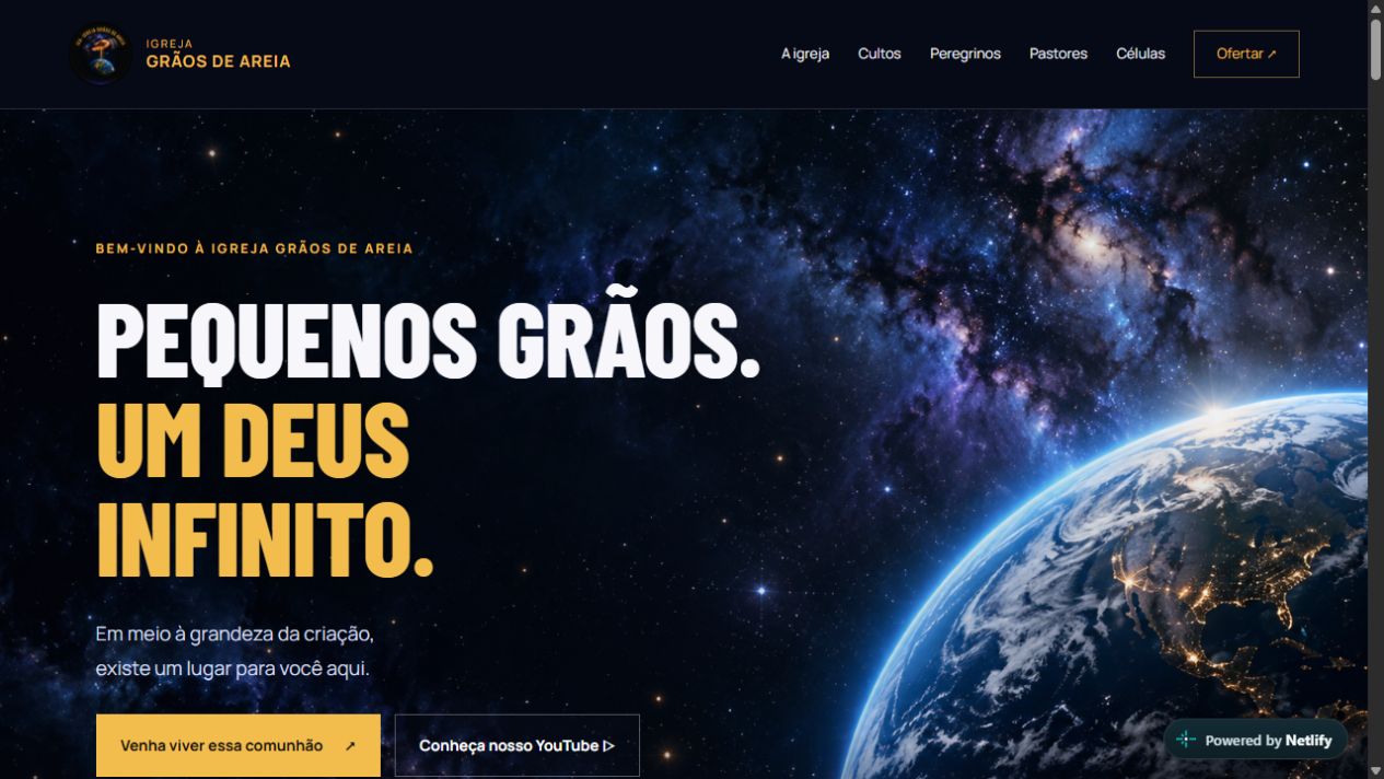 Página inicial do site Igreja Grãos de Areia