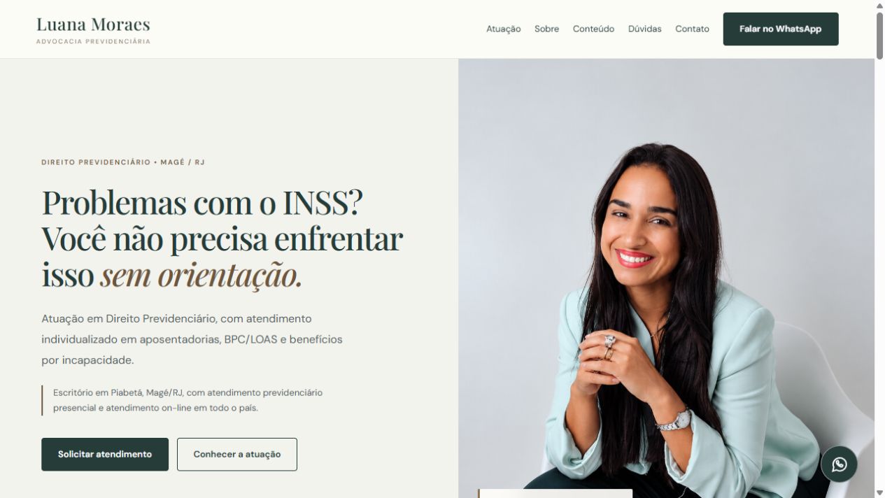 Página inicial do site de Luana Moraes