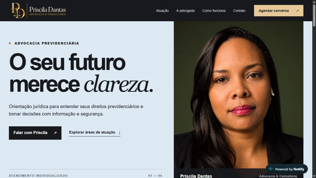 Página inicial do site de Priscila Dantas